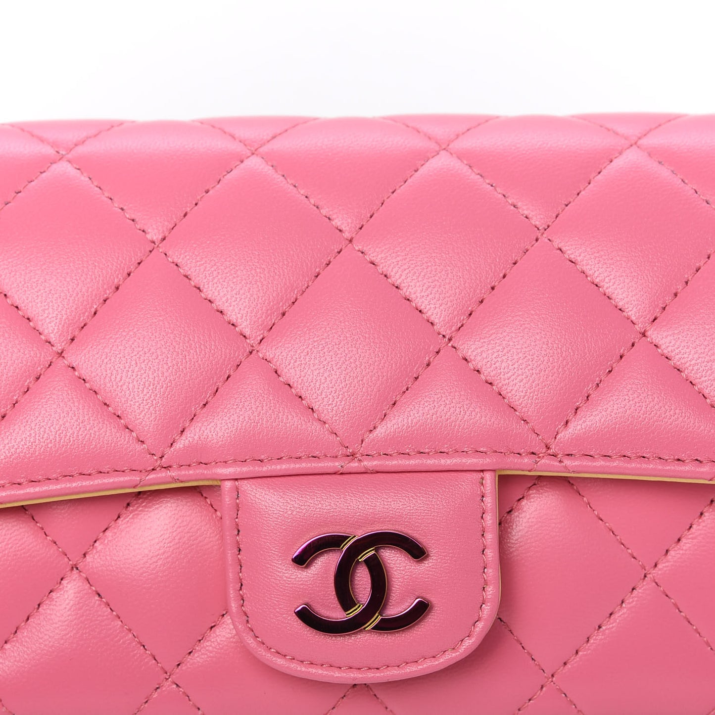 Lambskin Quilted Glasses Case With Chain Pink Yellow