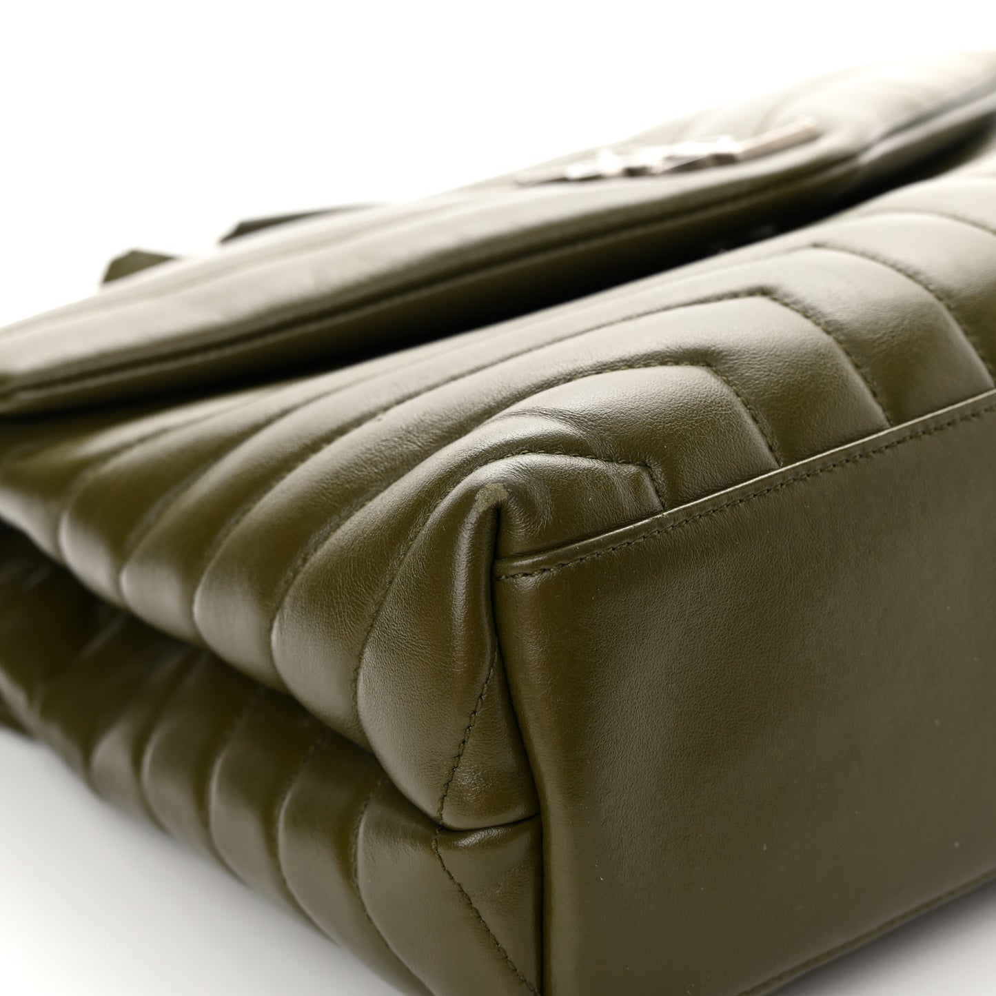 Calfskin Y Quilted Monogram Medium Loulou Chain Satchel Military Olive