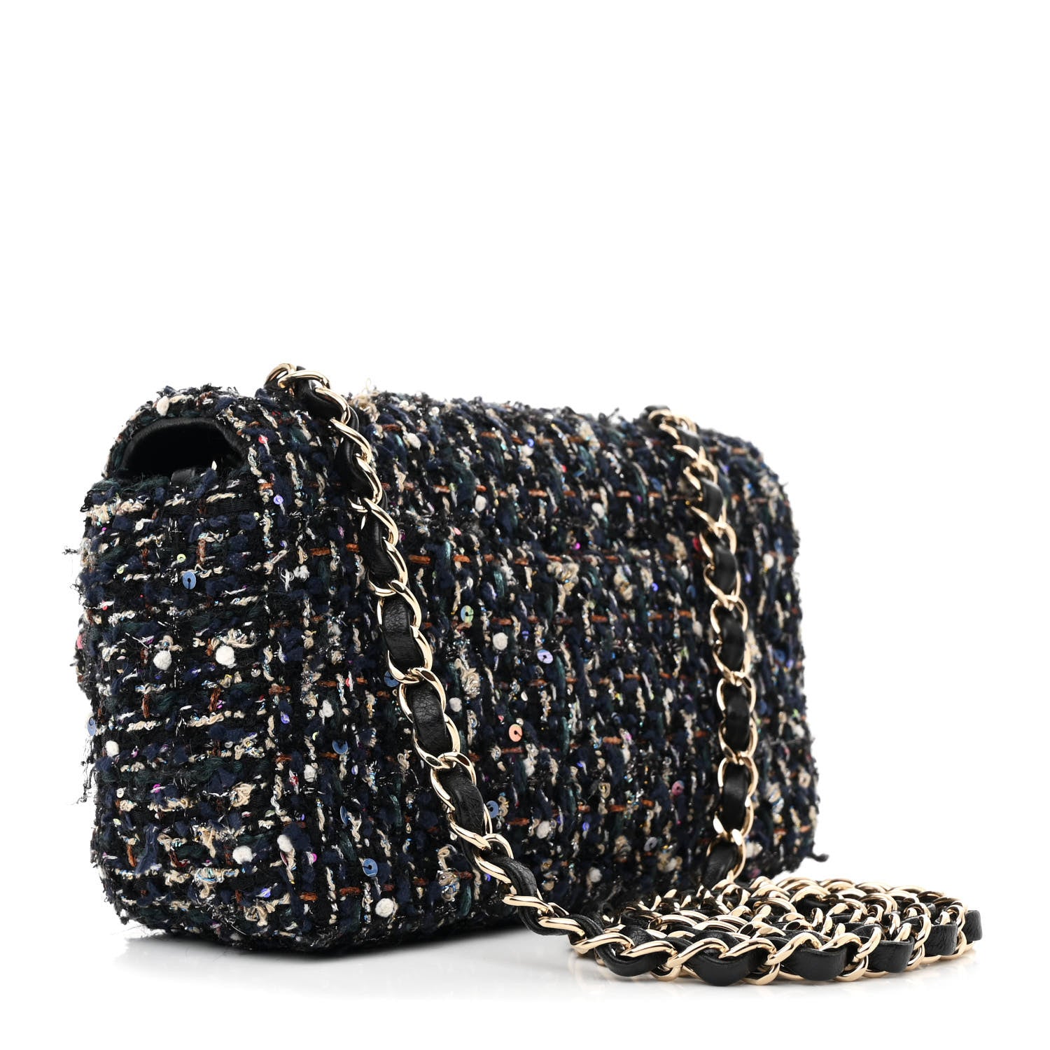 Chanel Sequin Mini Rectangular Single Flap Navy Blue Multicolor 3 of 10