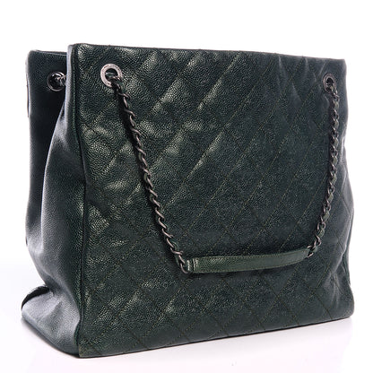 Chanel Iridescent Caviar Quilted Tall Chic Shopping Tote Dark Green 3 of 7