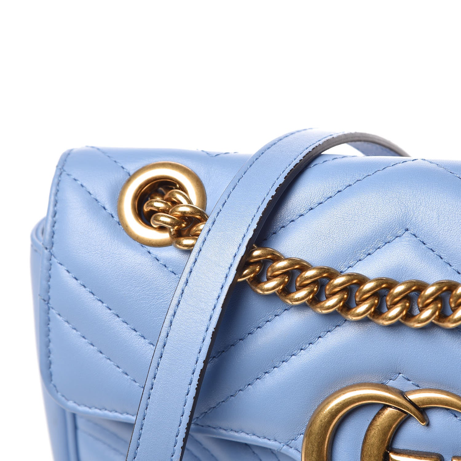 Gucci Calfskin Matelasse Mini GG Marmont Shoulder Bag Clear Sky Blue 9 of 11