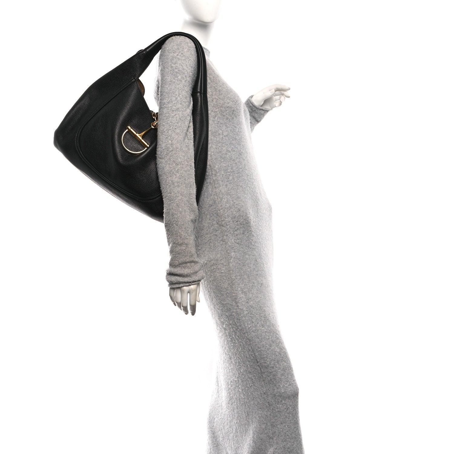 Gucci Grained Calfskin Softbit Maxi Shoulder Bag Black 2 of 10