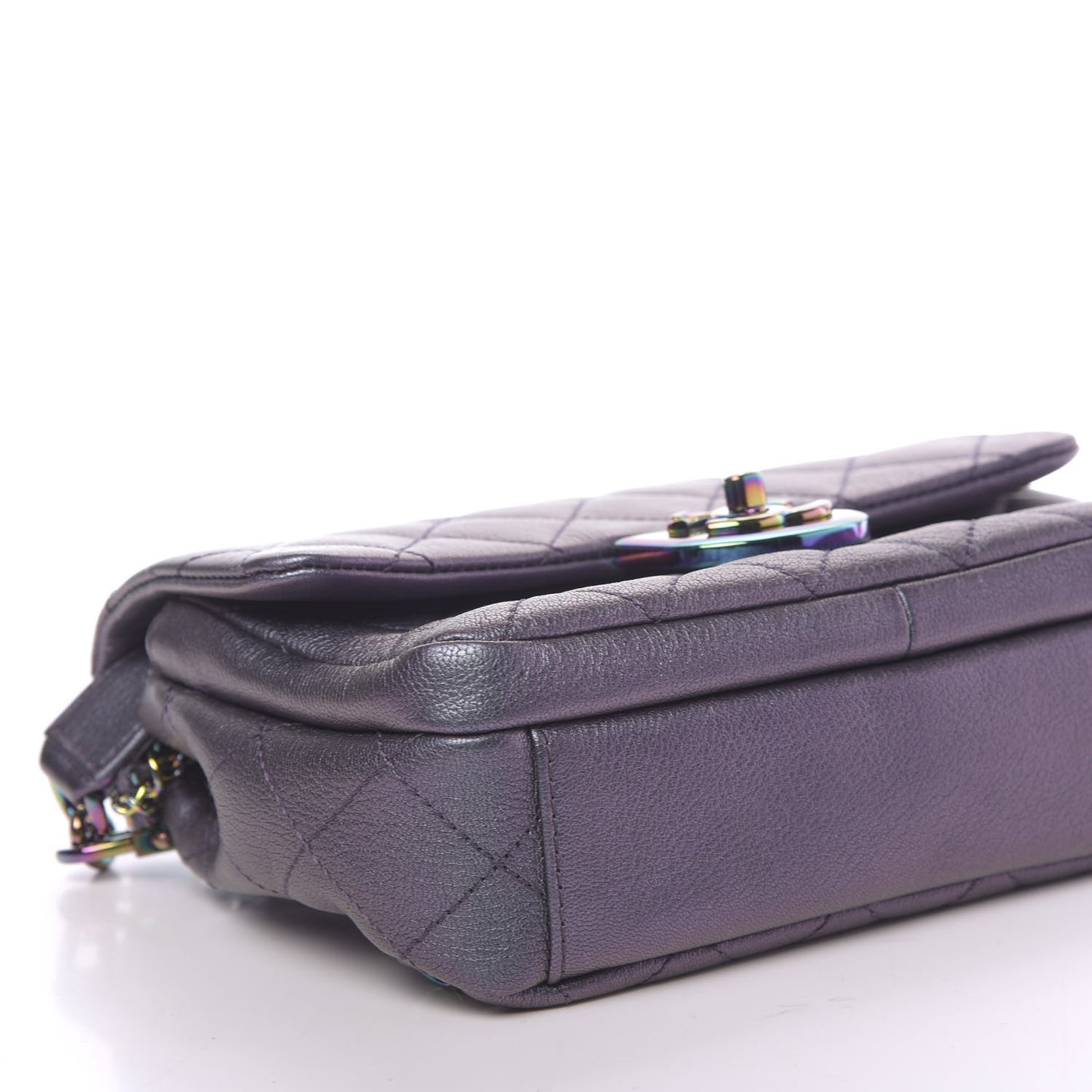Iridescent Goatskin Quilted Small Double Carry Waist Chain Flap Purple