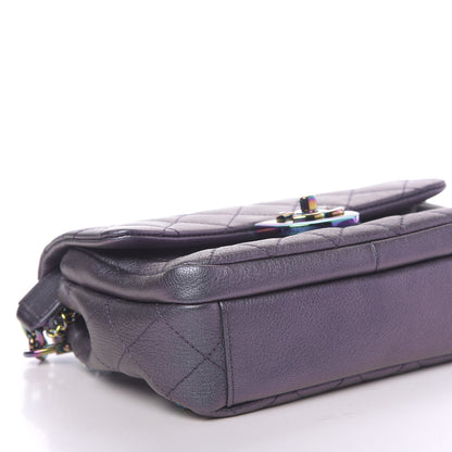 Chanel Iridescent Goatskin Quilted Small Double Carry Waist Chain Flap Purple 10 of 12