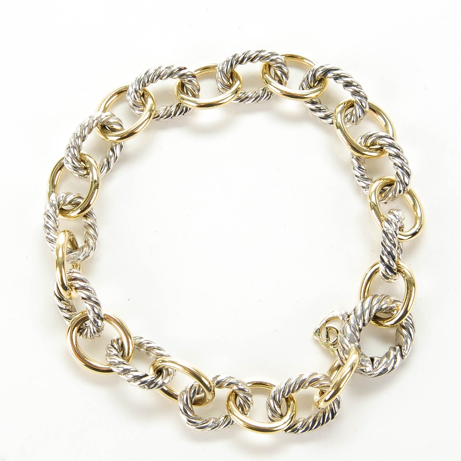 David Yurman Sterling Silver 18K Yellow Gold 12mm Large Oval Link Bracelet 3 of 5