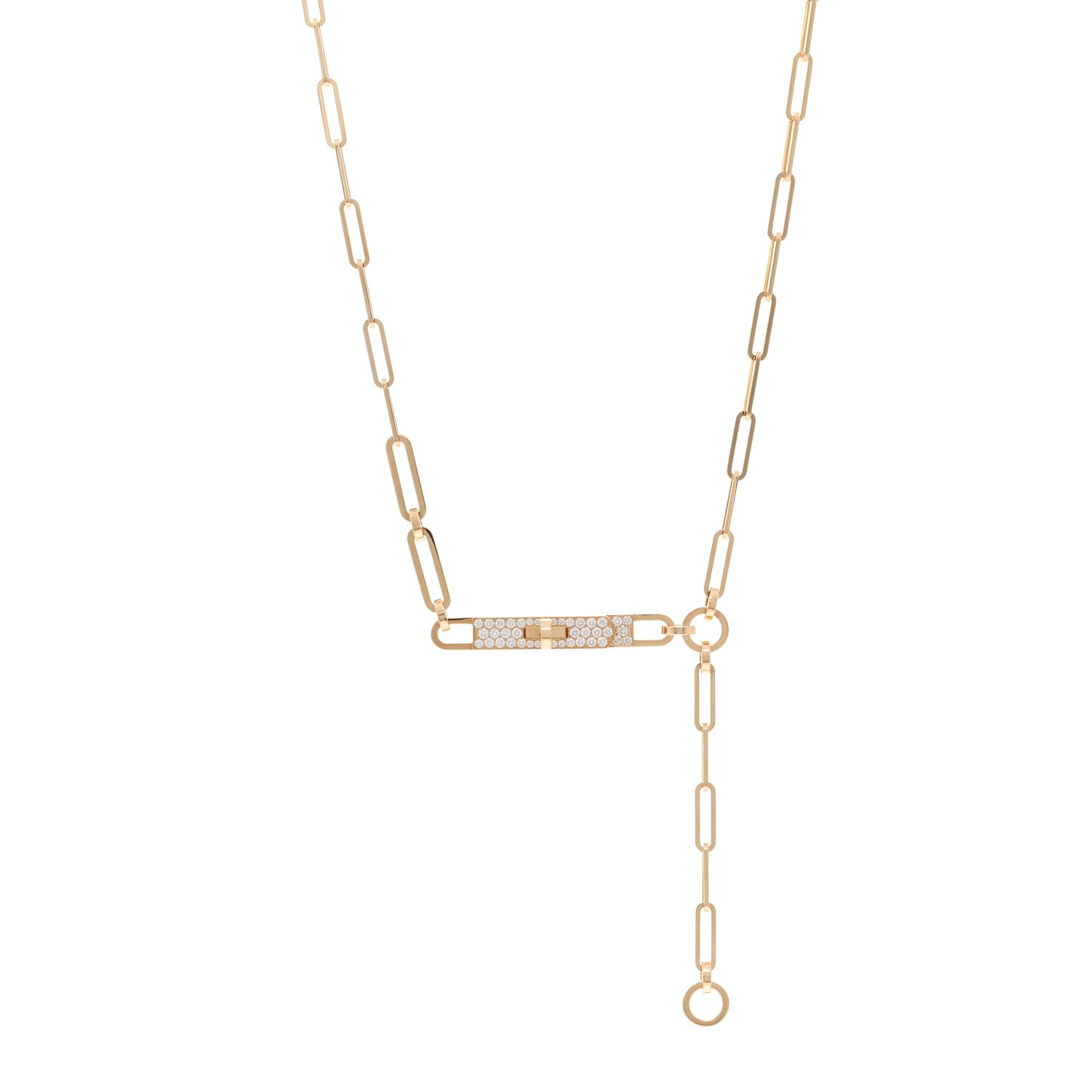 18K Yellow Gold Diamond Pave PM Kelly Chaine Lariat Necklace ST