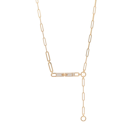 Hermes 18K Yellow Gold Diamond Pave PM Kelly Chaine Lariat Necklace ST 1 of 5