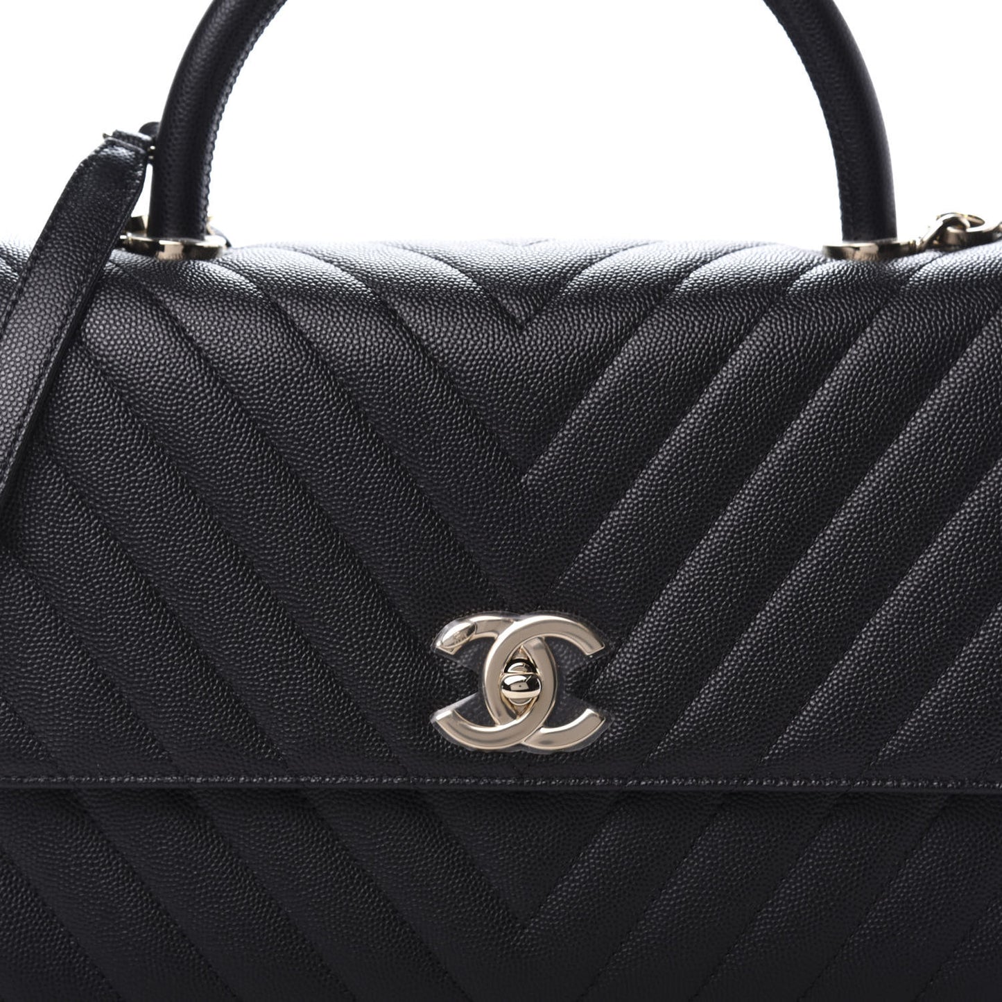 Caviar Chevron Quilted Small Coco Handle Flap Black