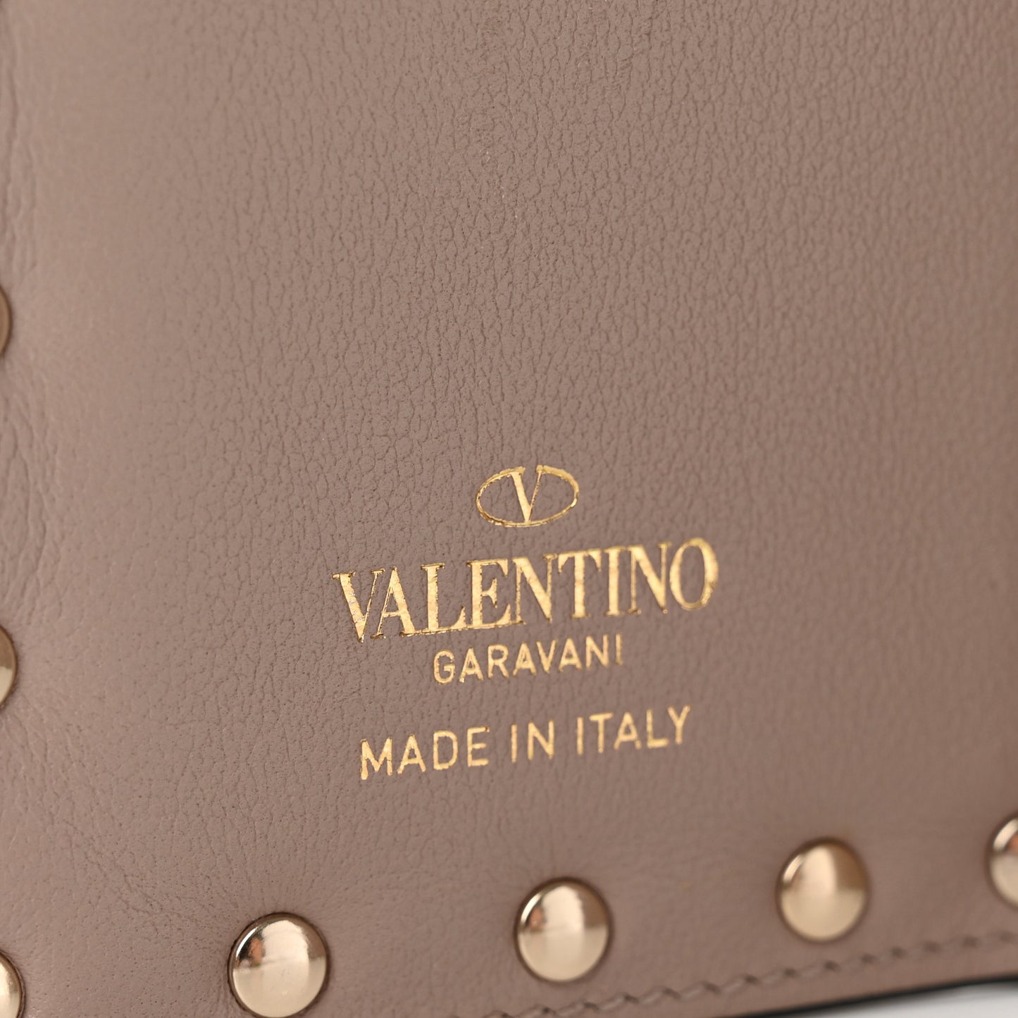 Calfskin Rockstud Card Holder with Zipper Poudre