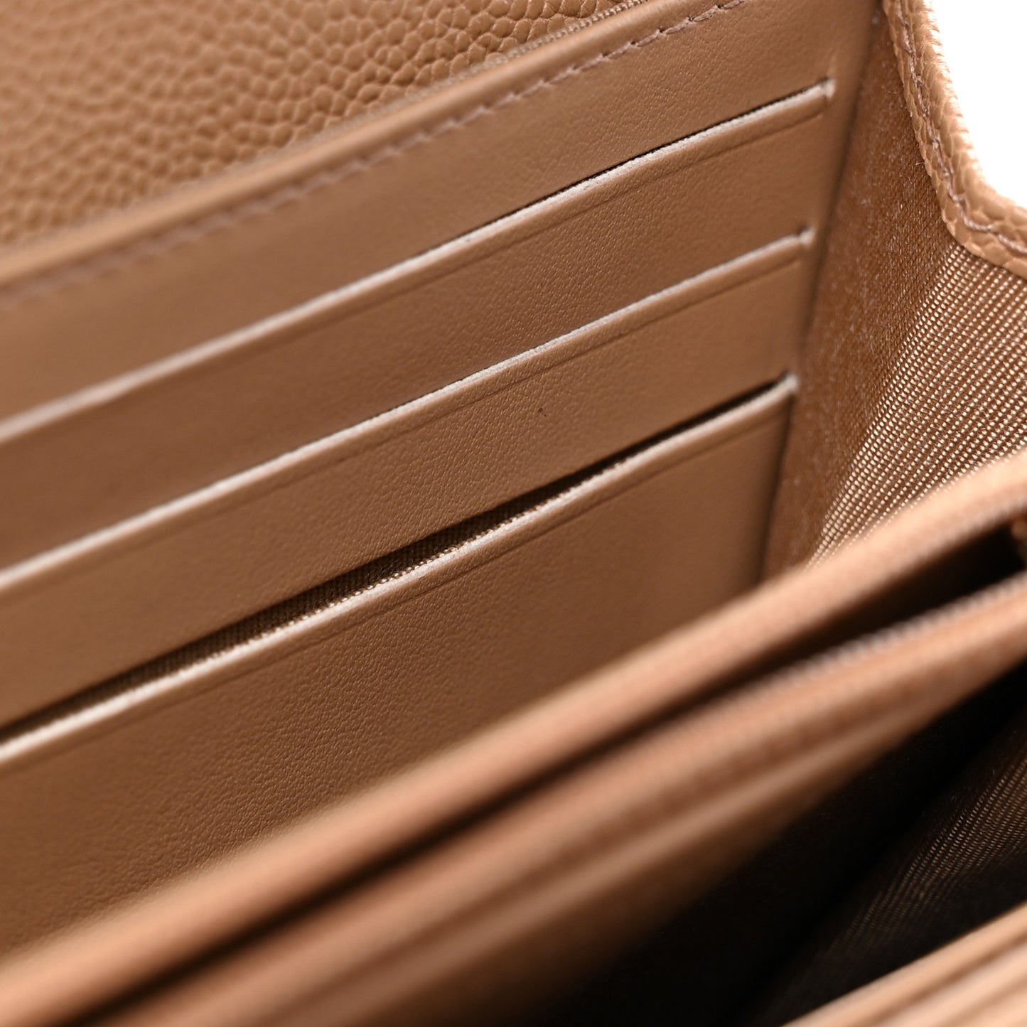 Caviar Quilted Large Boy Gusset Flap Wallet Beige