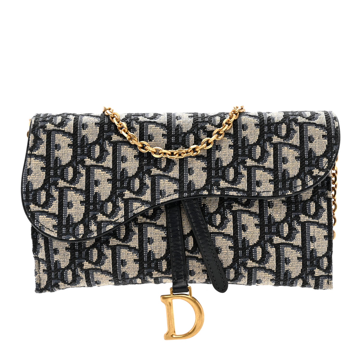Christian Dior Oblique Saddle Chain Long Wallet Blue 1 of 6