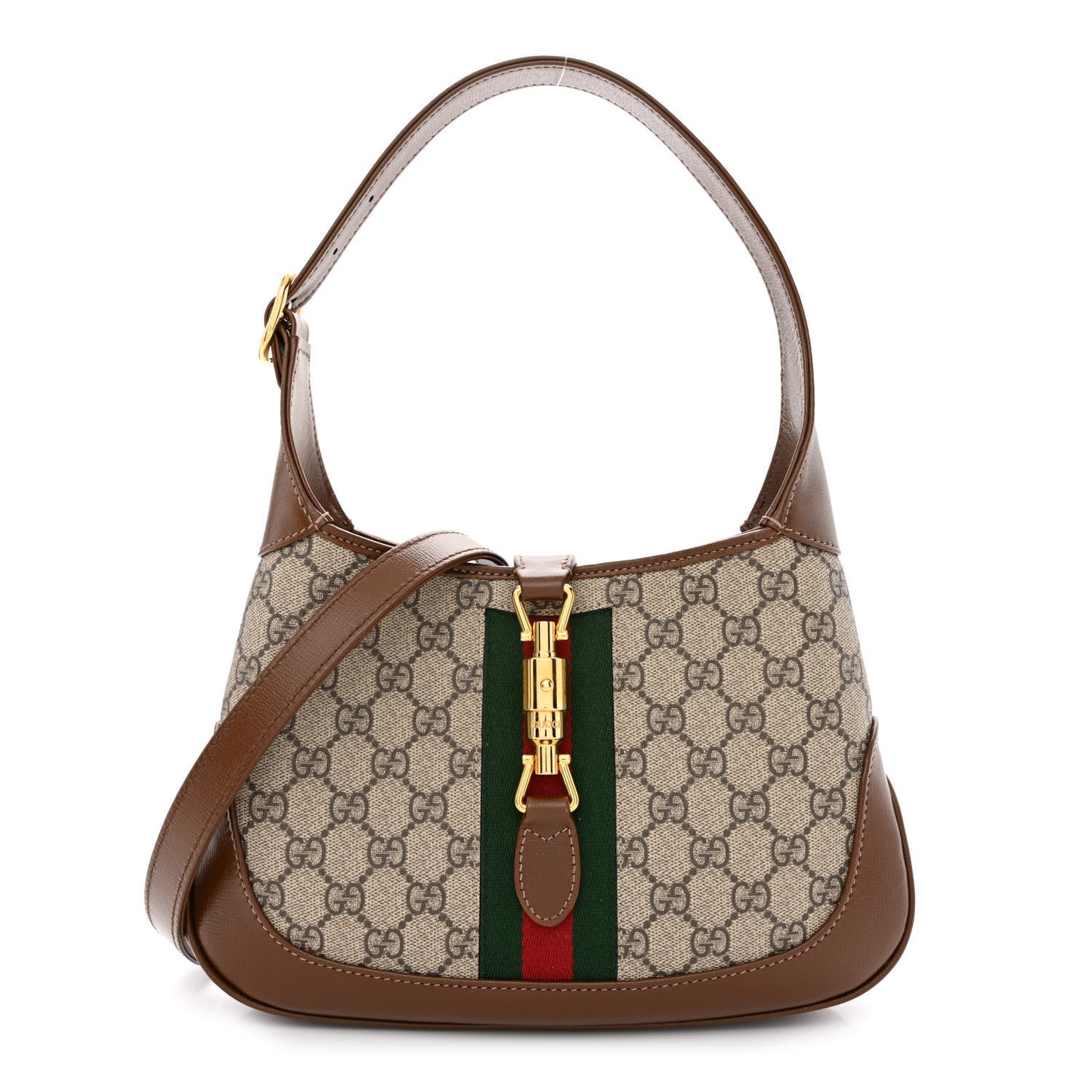 GG Supreme Monogram Azalea Calfskin Web Small Jackie 1961 Hobo Beige Ebony Brown Sugar