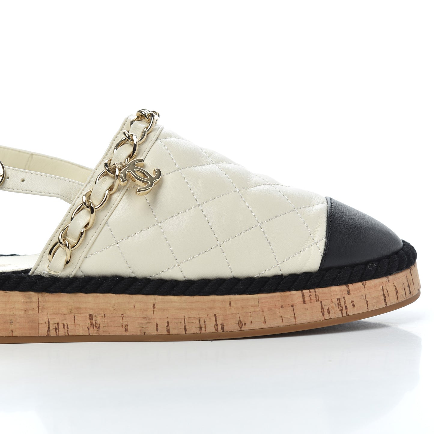Lambskin Calfskin Cap Toe Chain Mules Sandals 38 Ivory Black