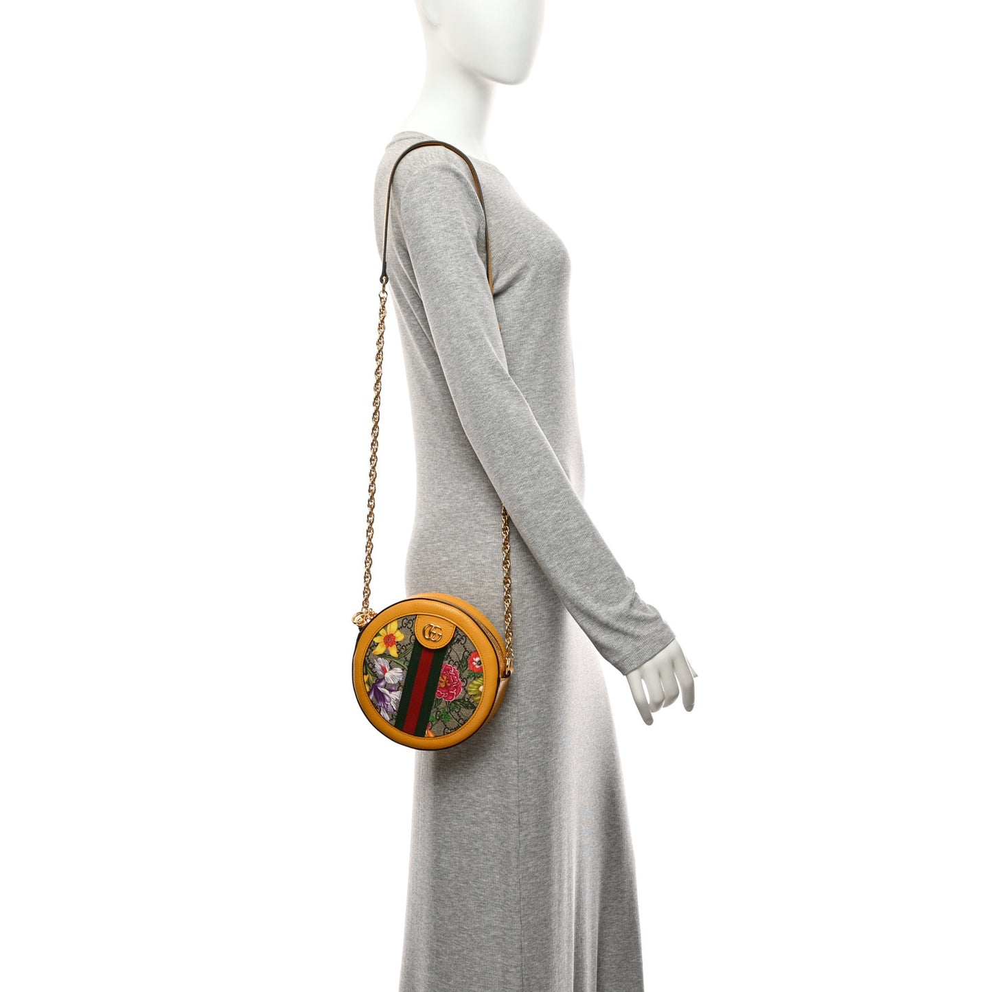 GG Supreme Monogram Flora Web Mini Ophidia Round Shoulder Bag Beige Multicolor Crop