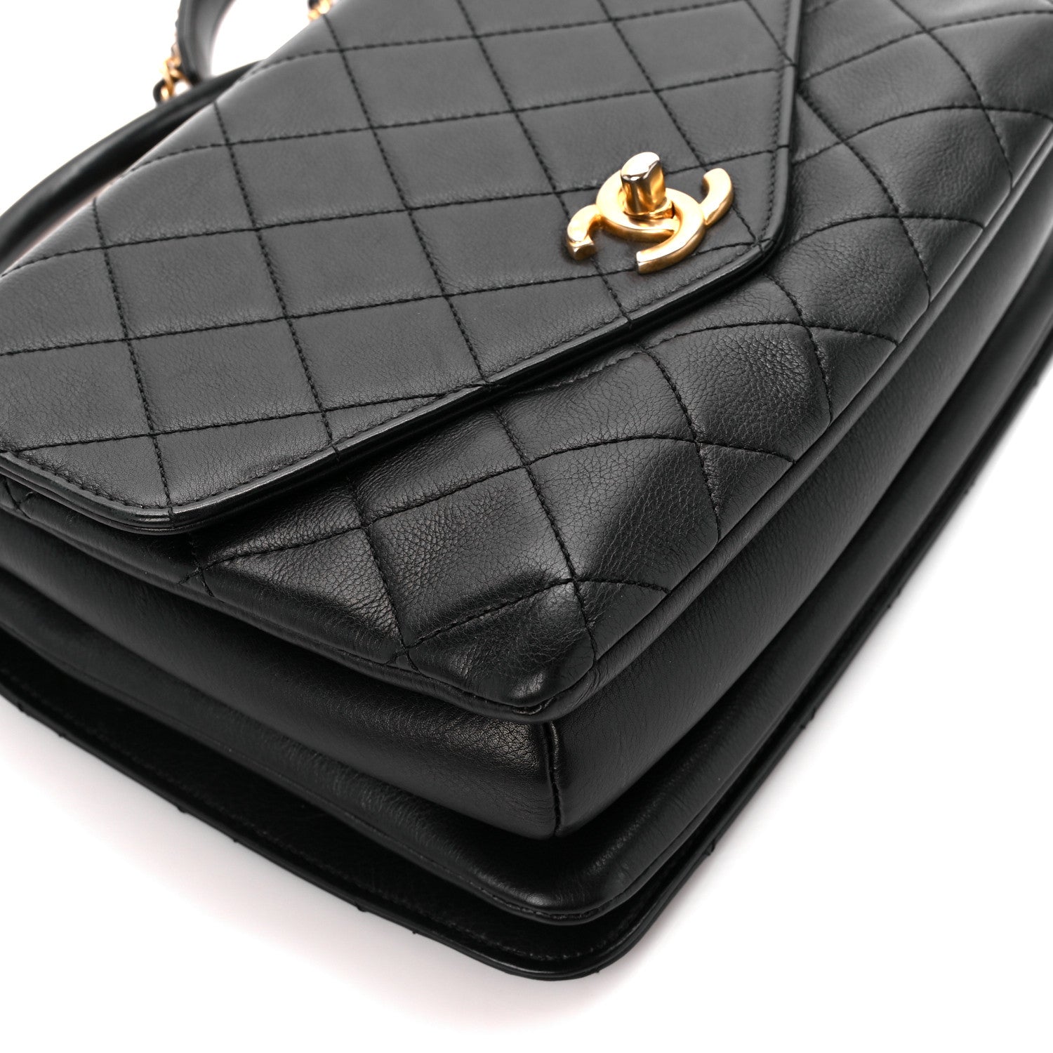 Chanel Calfskin Quilted Small Gold Top Handle Flap Black 10 of 11
