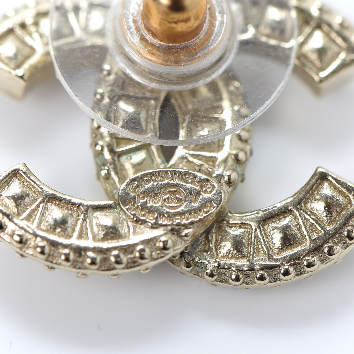 Chanel Crystal Timeless CC Earrings Light Gold 4 of 5