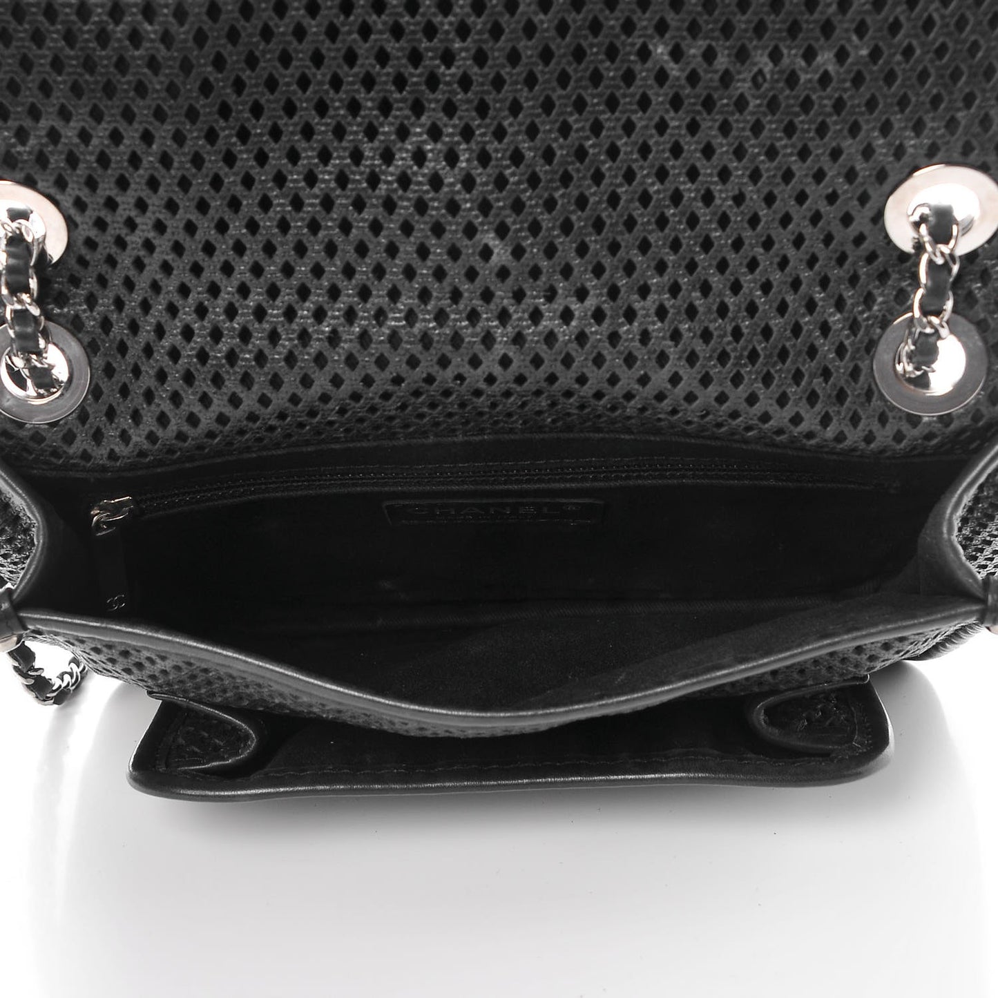 Metallic Perforated Calfskin Small Up In The Air Flap Black