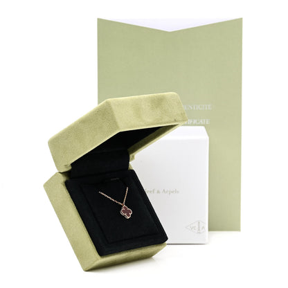 Van Cleef & Arpels 18K Rose Gold Carnelian Sweet Alhambra Pendant Necklace 6 of 6