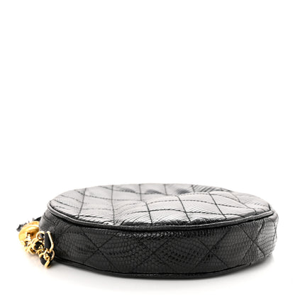 Chanel Lizard Quilted Round Tassel Crossbody Bag Black 4 of 12