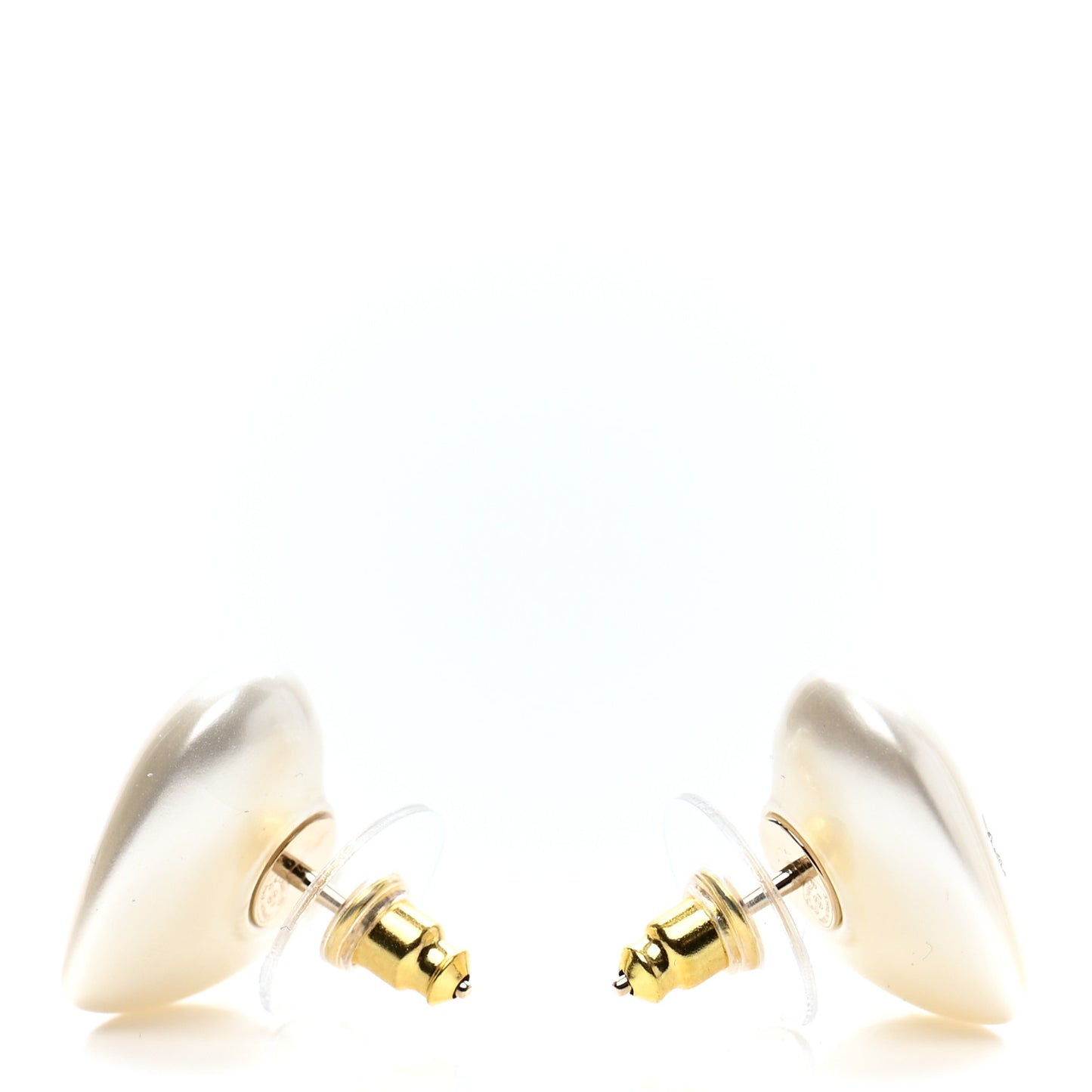 Pearl Crystal CC Heart Earrings Gold
