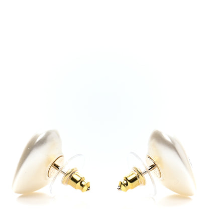 Chanel Pearl Crystal CC Heart Earrings Gold 3 of 4