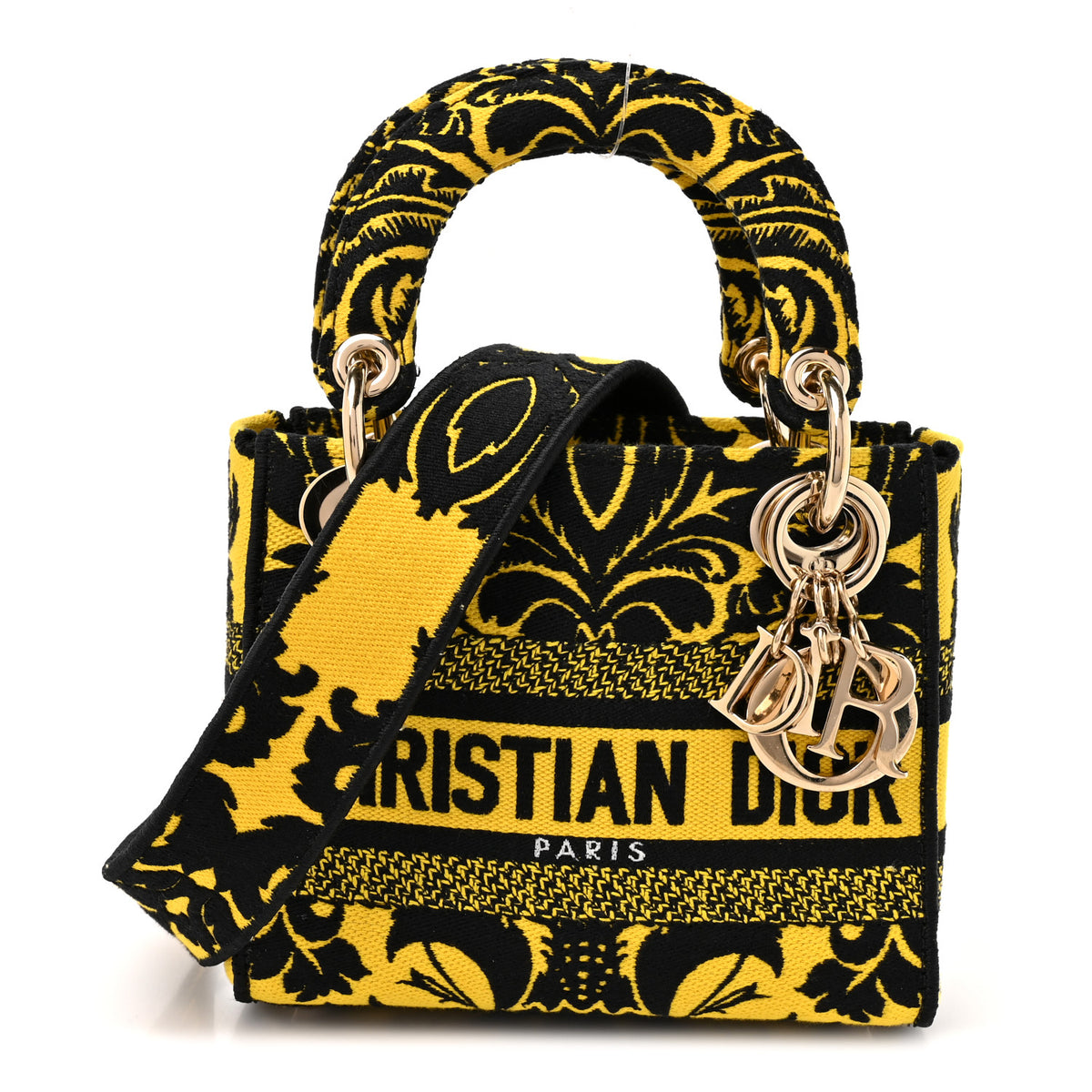 Canvas Petites Fleurs Embroidered Mini Lady D-Lite Black Yellow