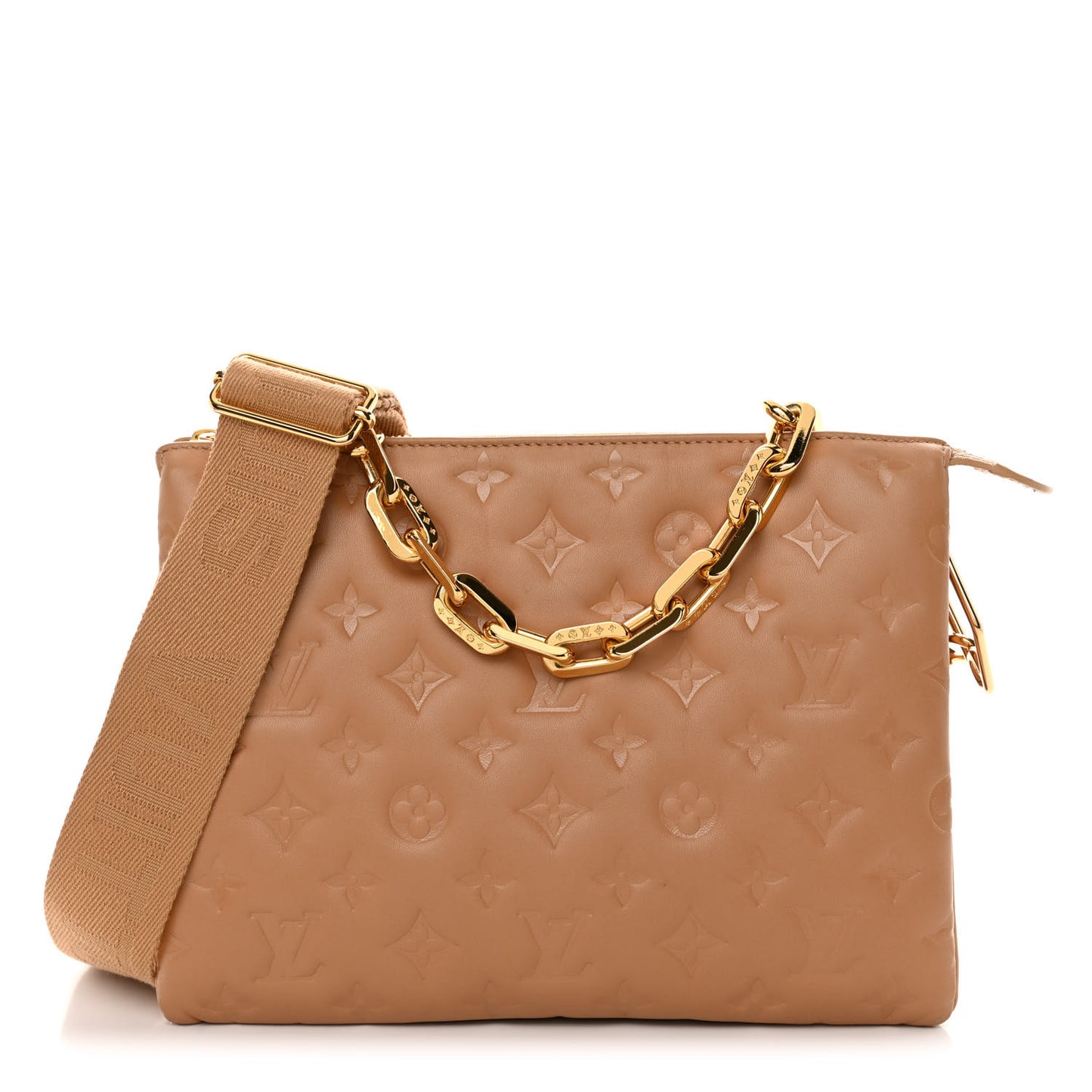 Lambskin Embossed Monogram Coussin PM Camel