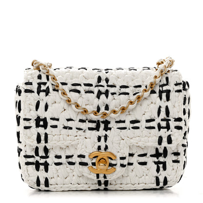 Chanel Raffia Effect Tweedy Mini Flap Bag White Black 1 of 10