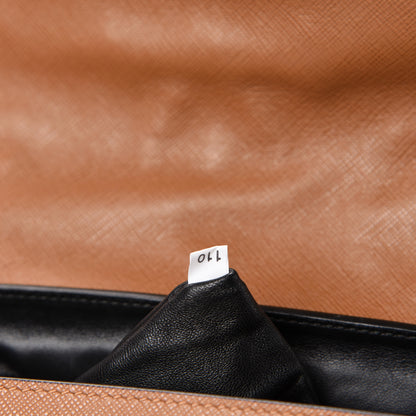 Prada Saffiano Embroidered Sound Twin Pocket Satchel Caramel 9 of 10