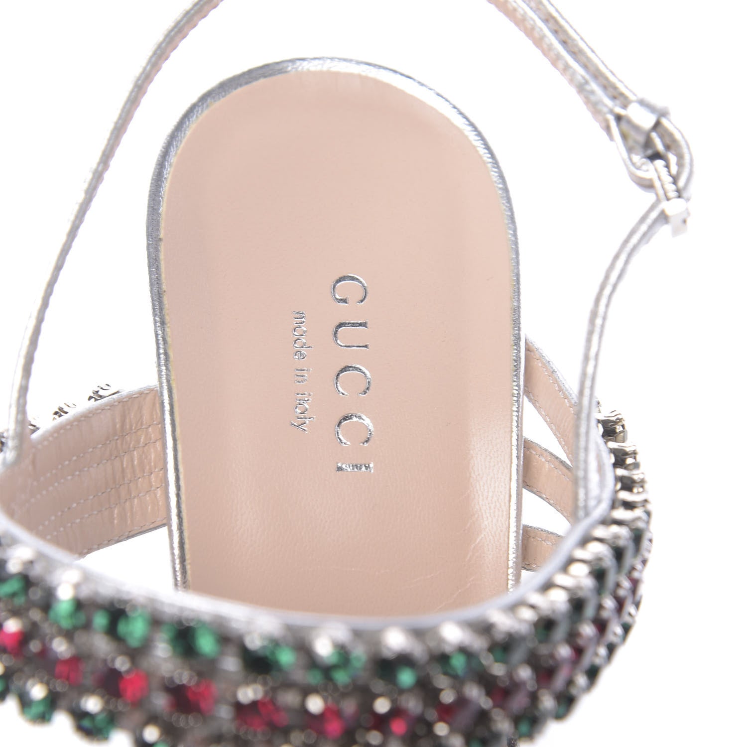 Gucci Nappa Silk Crystal Bertie High Heel Sandals 38 Argento 7 of 11