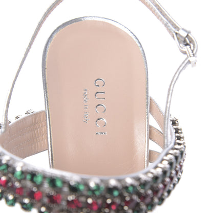 Gucci Nappa Silk Crystal Bertie High Heel Sandals 38 Argento 7 of 11