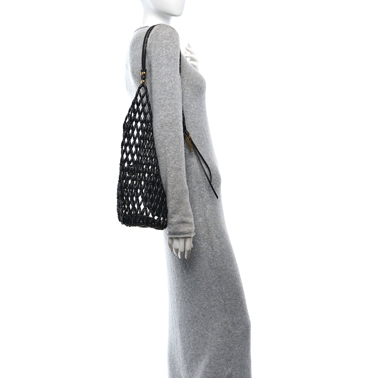 Wood Beaded Hobo Bag Black