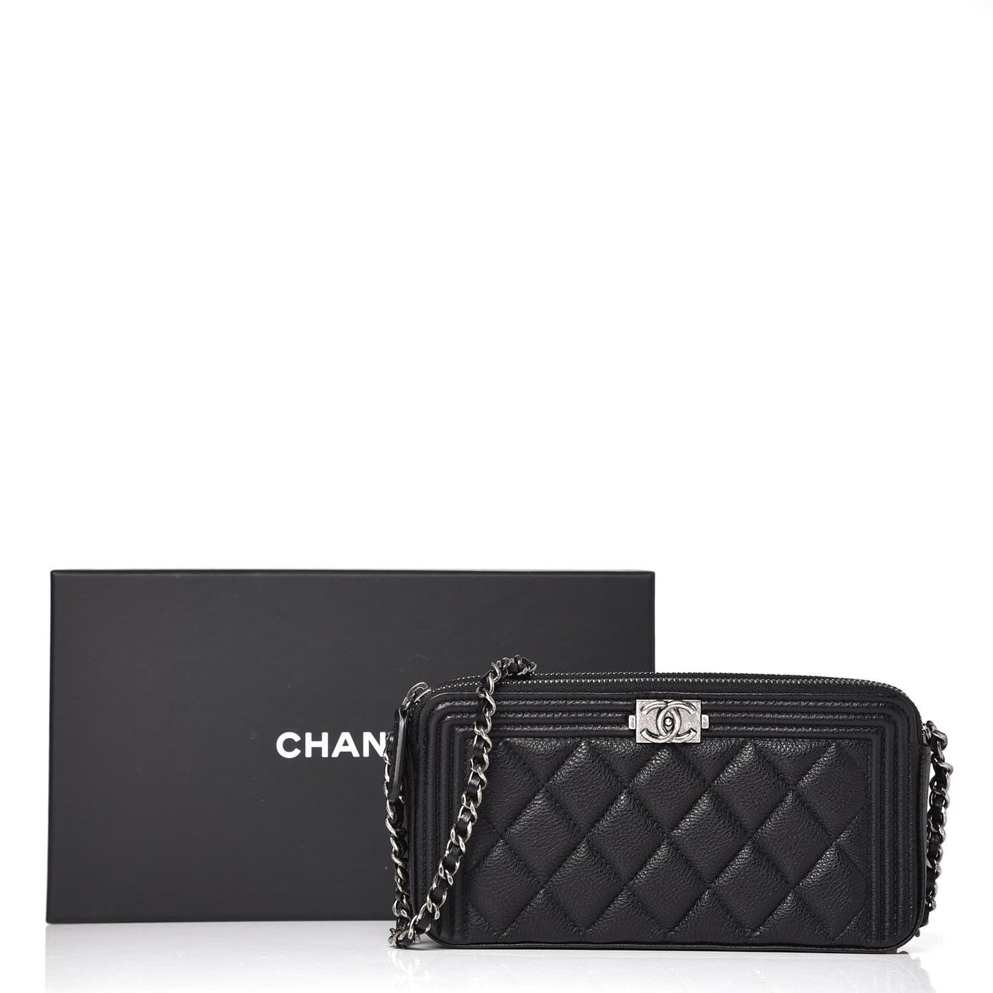 Caviar Quilted Small Boy Clutch With Chain Black