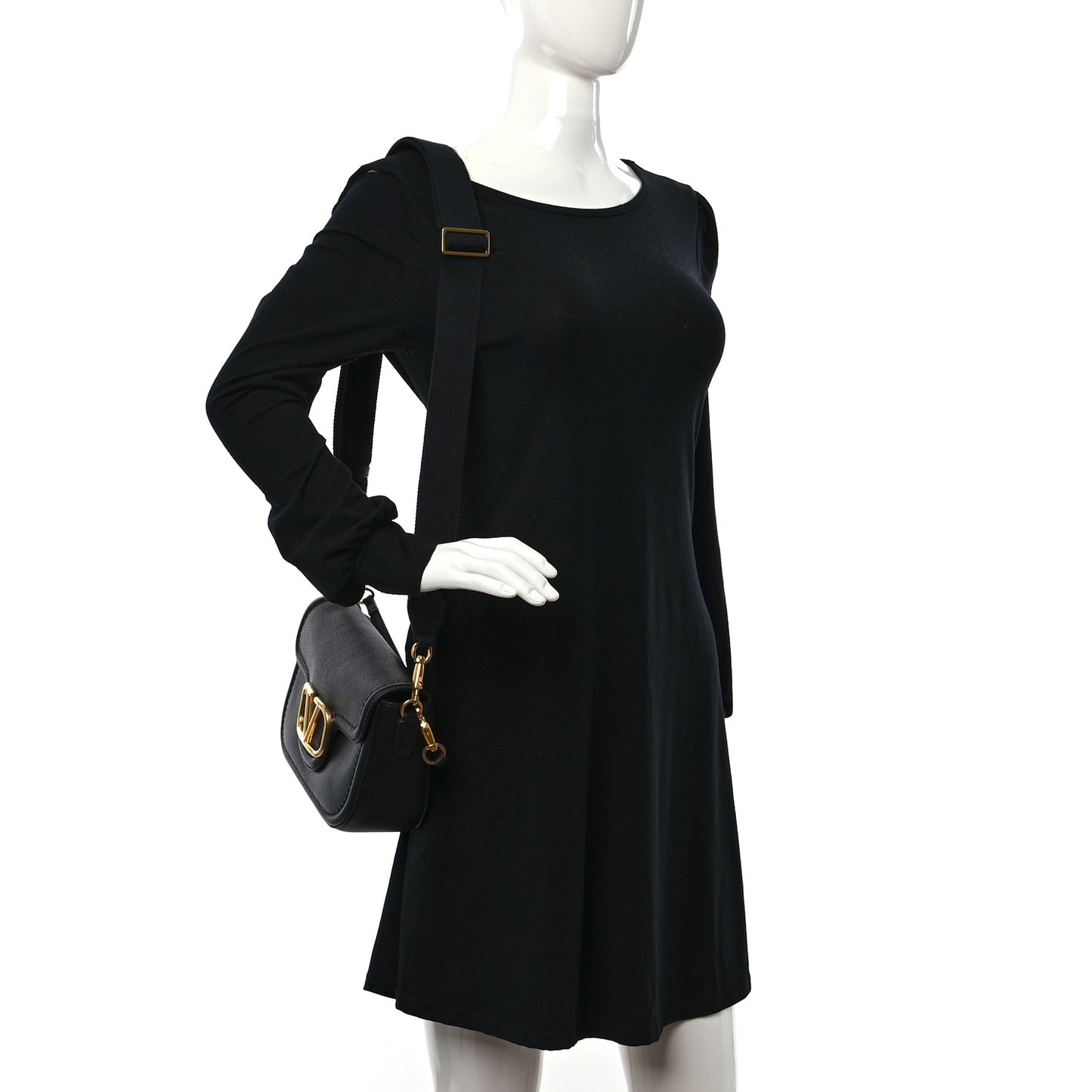 Pebbled Calfskin Vlogo Small Top Handle Shoulder Bag Black