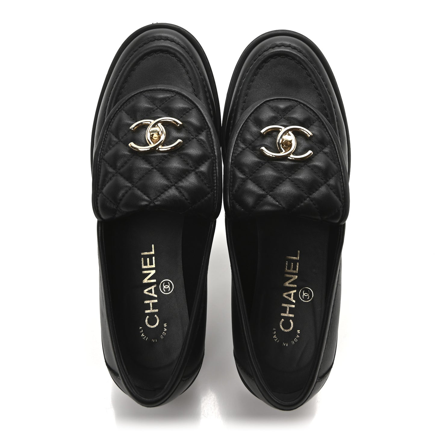 Lambskin Quilted CC Turnlock Loafers 38 Black