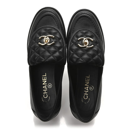 Chanel Lambskin Quilted CC Turnlock Loafers 38 Black 2 of 9