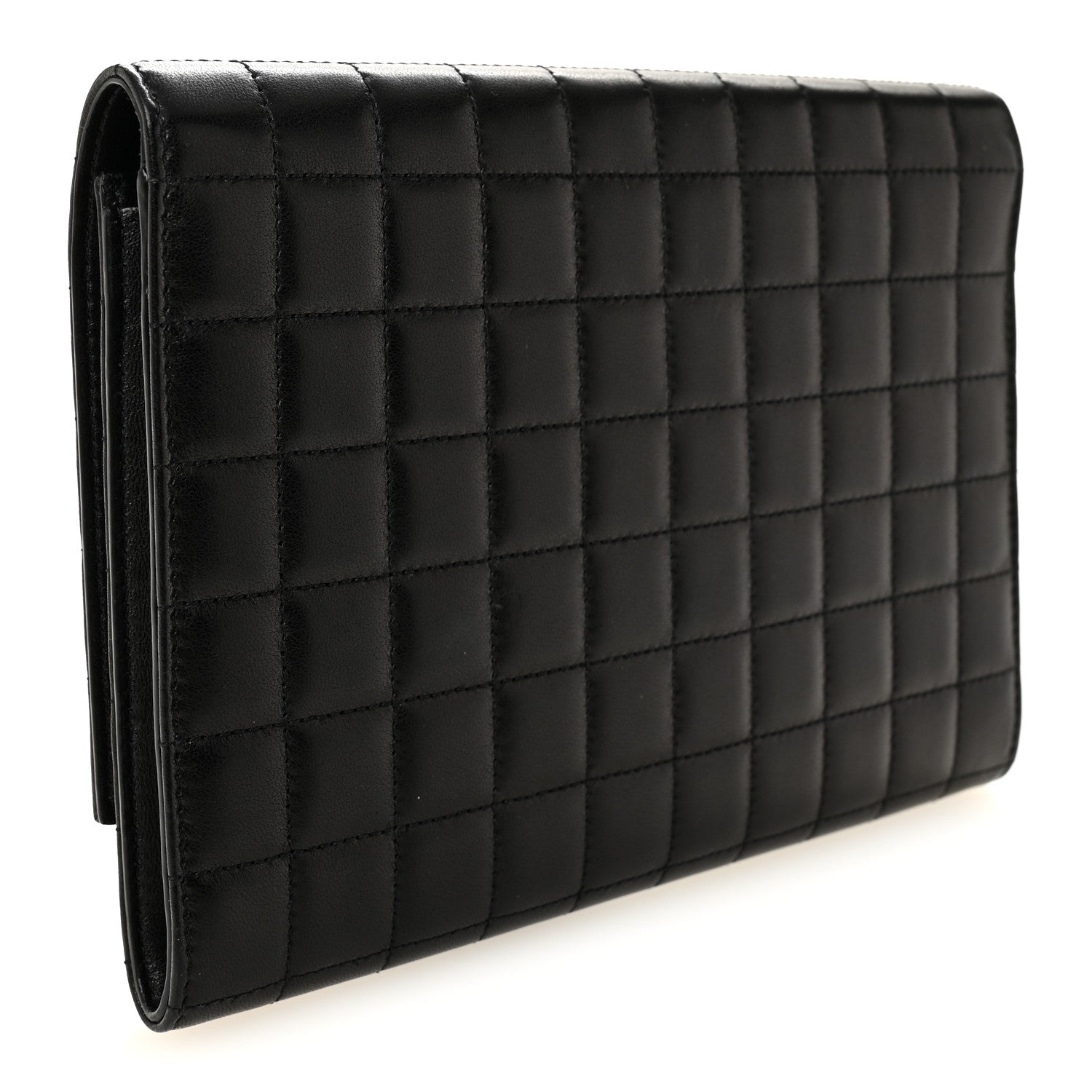 Saint Laurent Lambskin Carre Quilted Cassandre Pouch Clutch Black 3 of 7