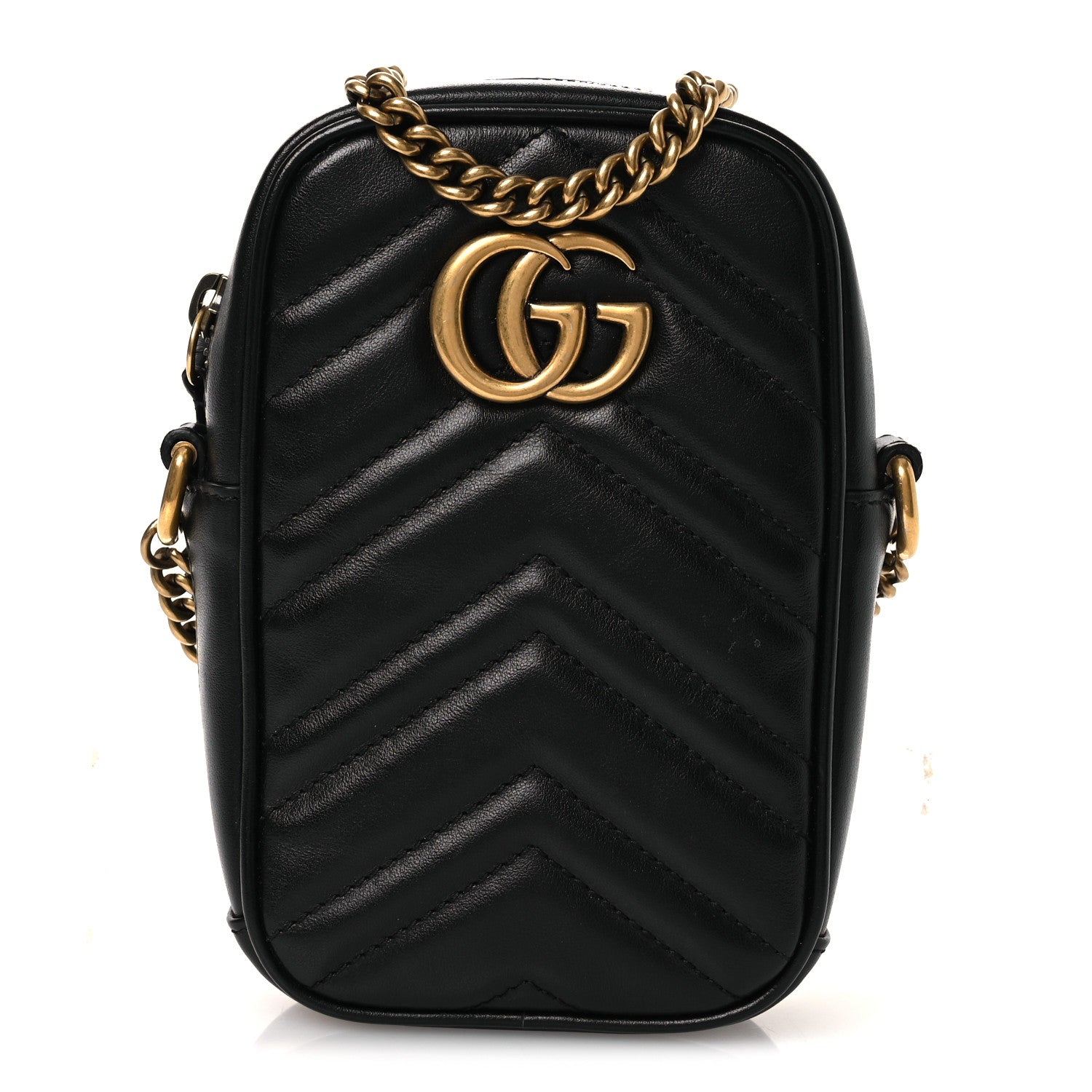 Gucci Calfskin Matelasse Mini GG Marmont Crossbody Bag Black 1 of 14