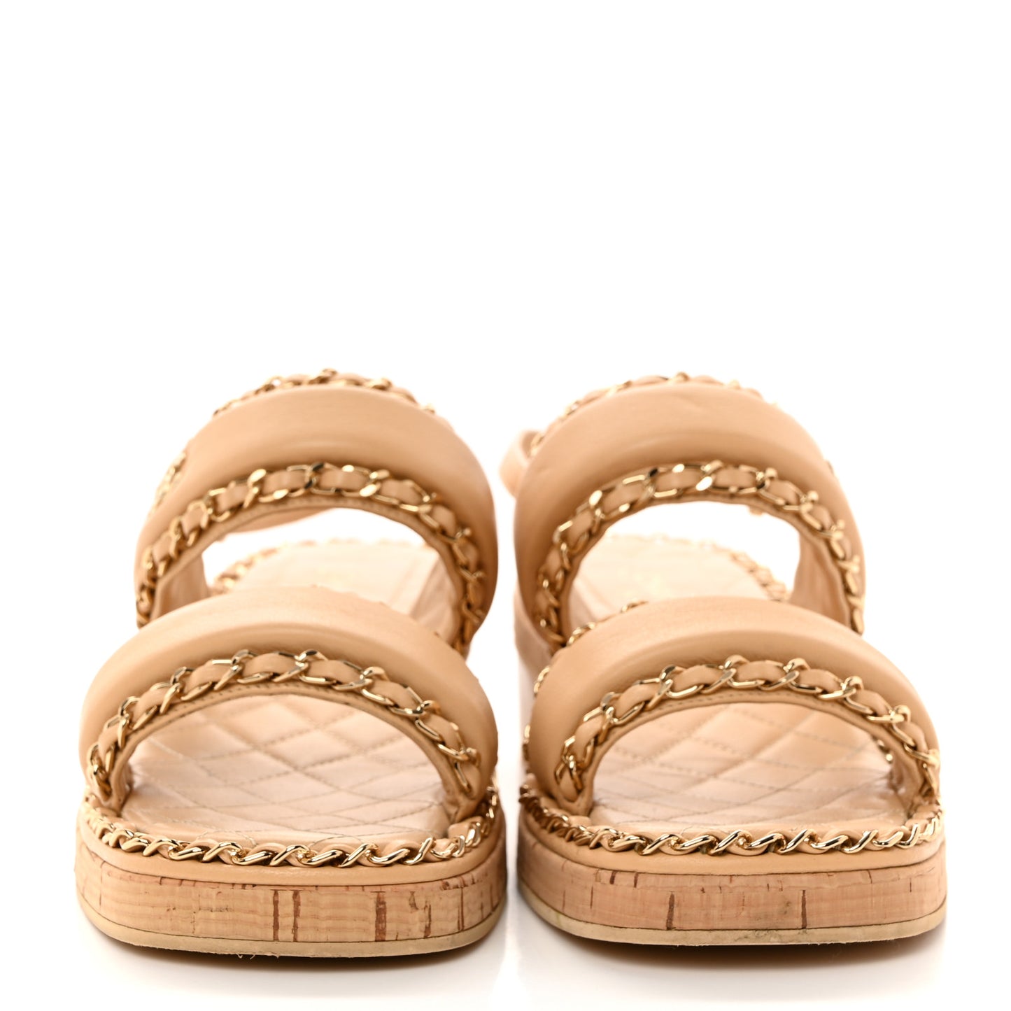 Lambskin Cork Chain Sandals 37 Beige