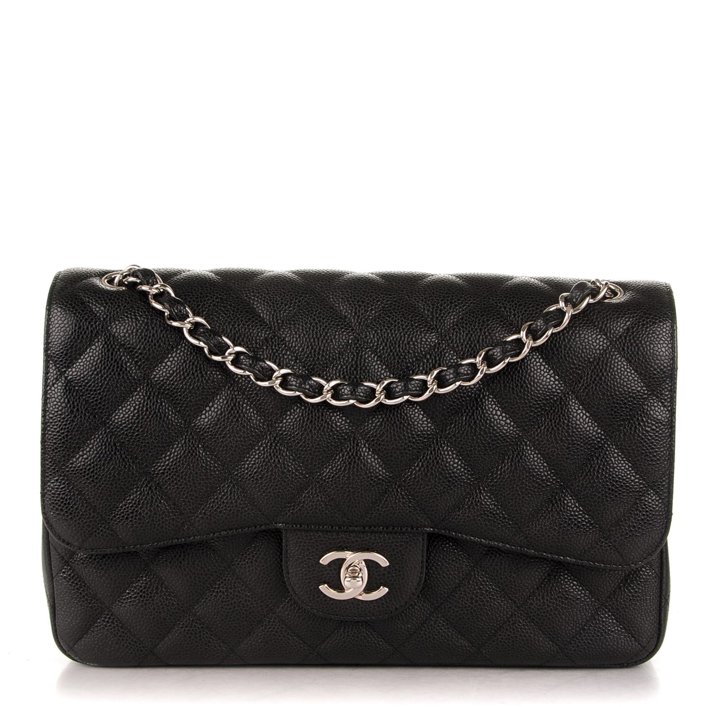 Caviar Quilted Jumbo Double Flap Black
