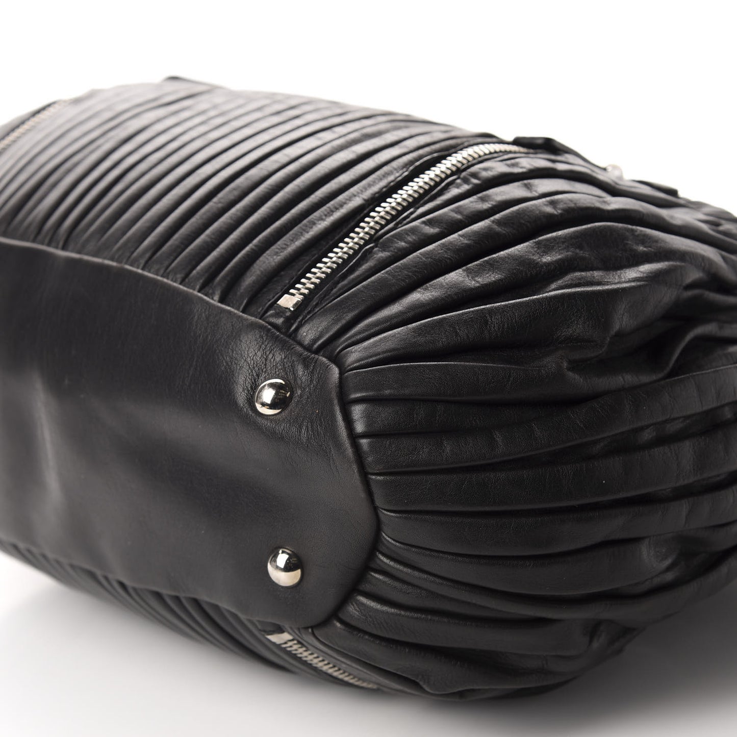 Nappa Plisse Zip Satchel Black