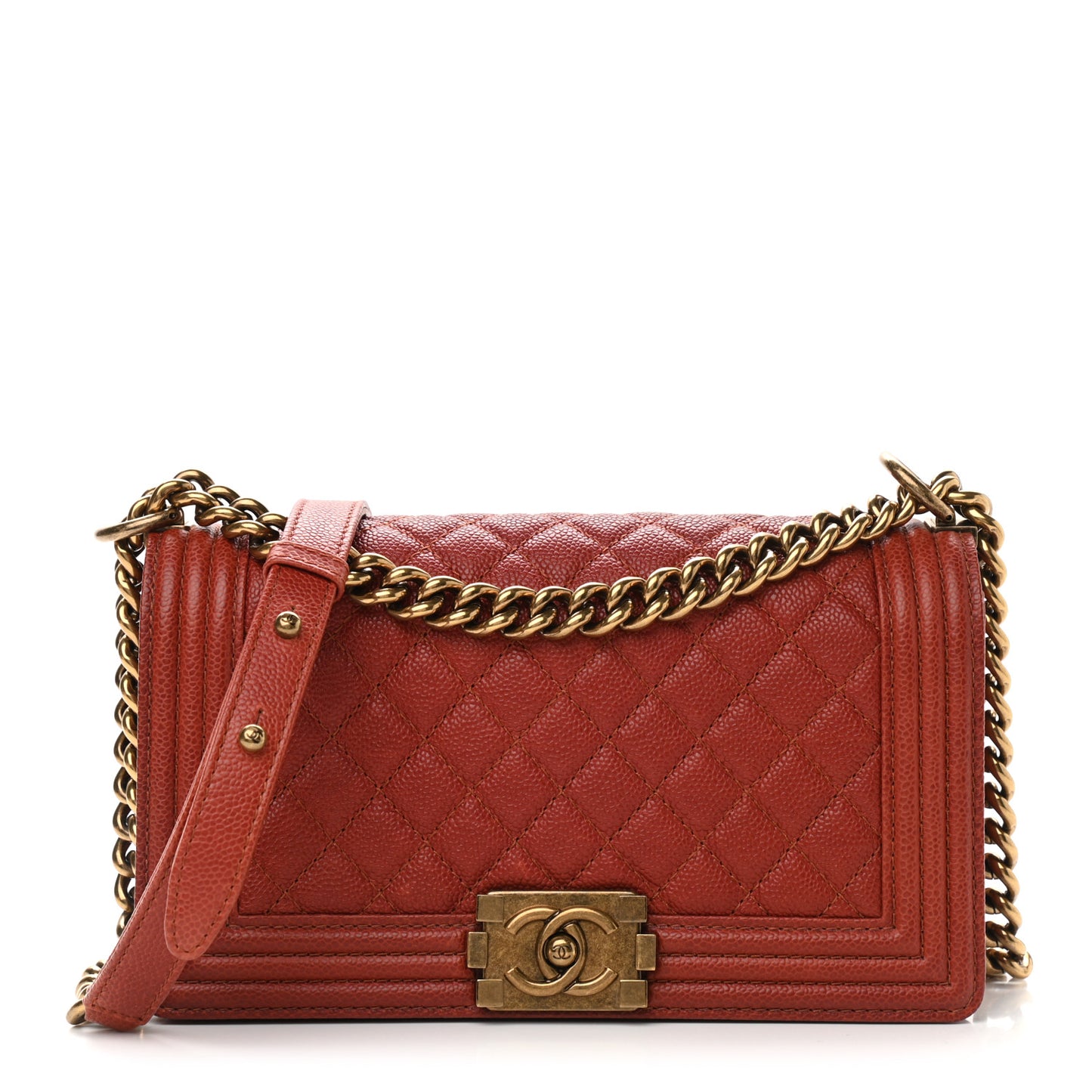 Caviar Quilted Medium Boy Flap Dark Orange