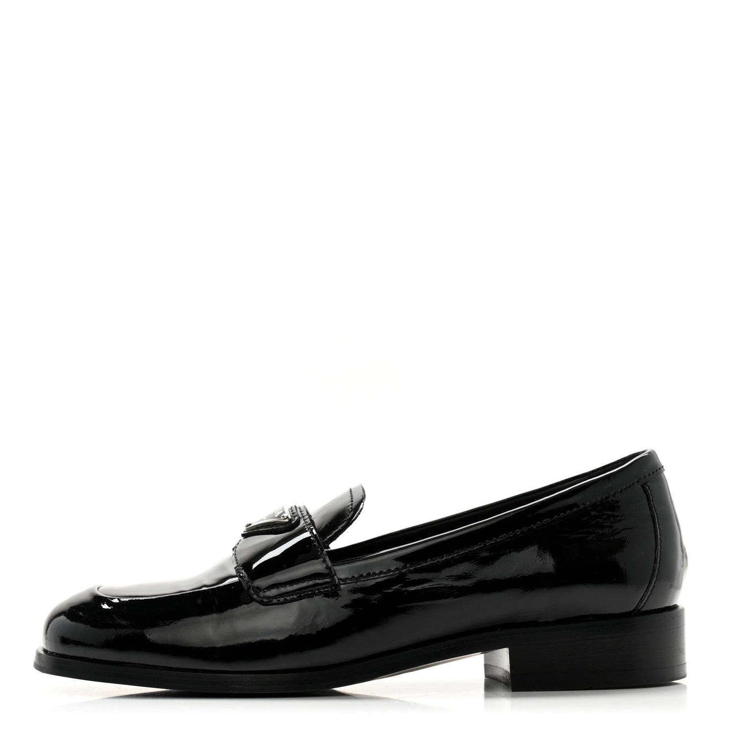 Prada Vernice Triangle Womens Loafers 35.5 Black 1 of 11