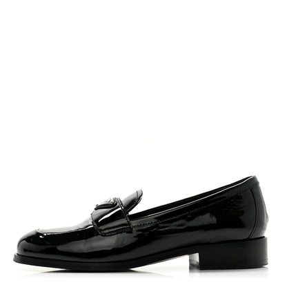 Prada Vernice Triangle Womens Loafers 35.5 Black 1 of 11