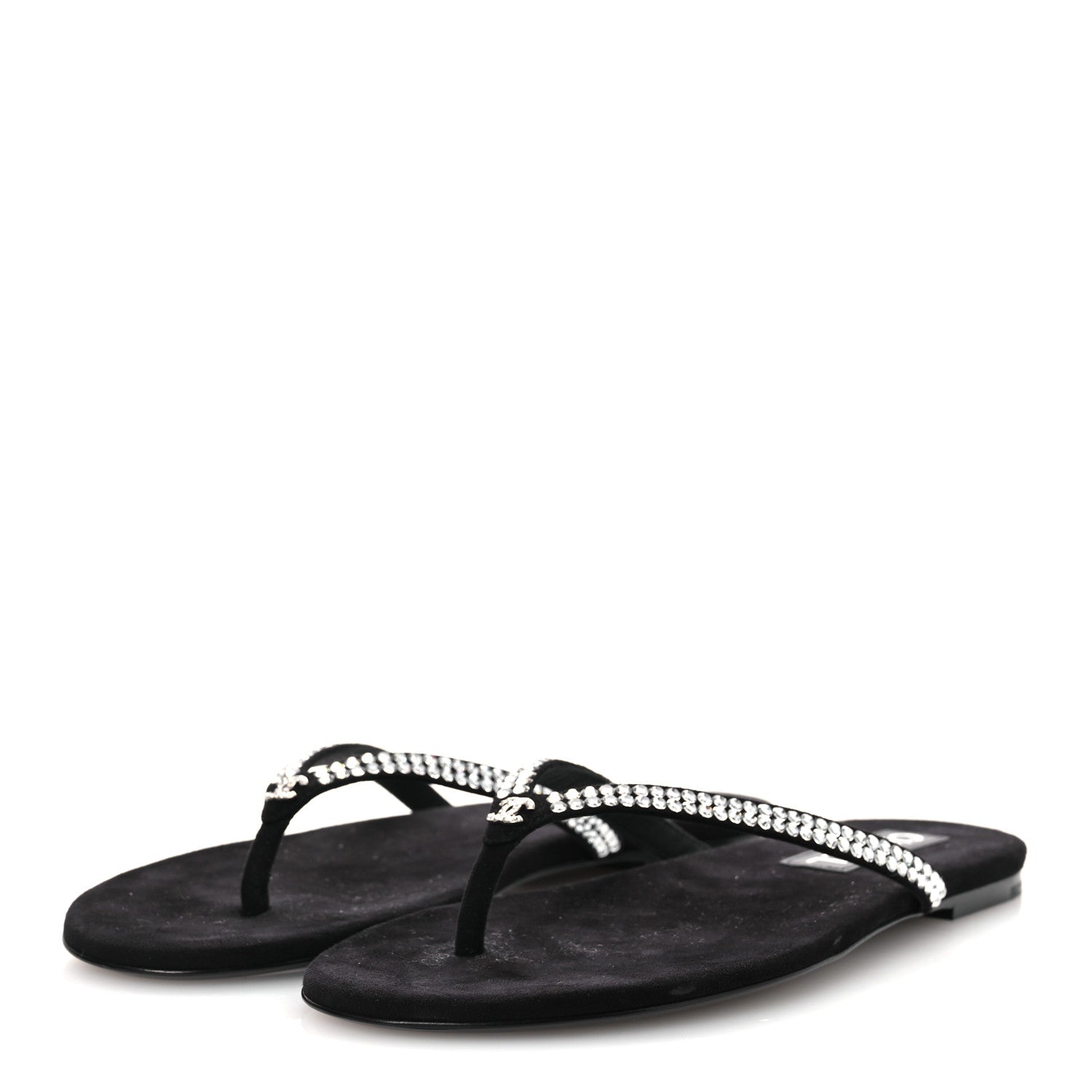 Chanel Suede Kidskin Strass CC Thong Sandals 36.5 Black 38.5 Black 4 of 11