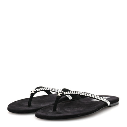 Chanel Suede Kidskin Strass CC Thong Sandals 36.5 Black 38.5 Black 4 of 11