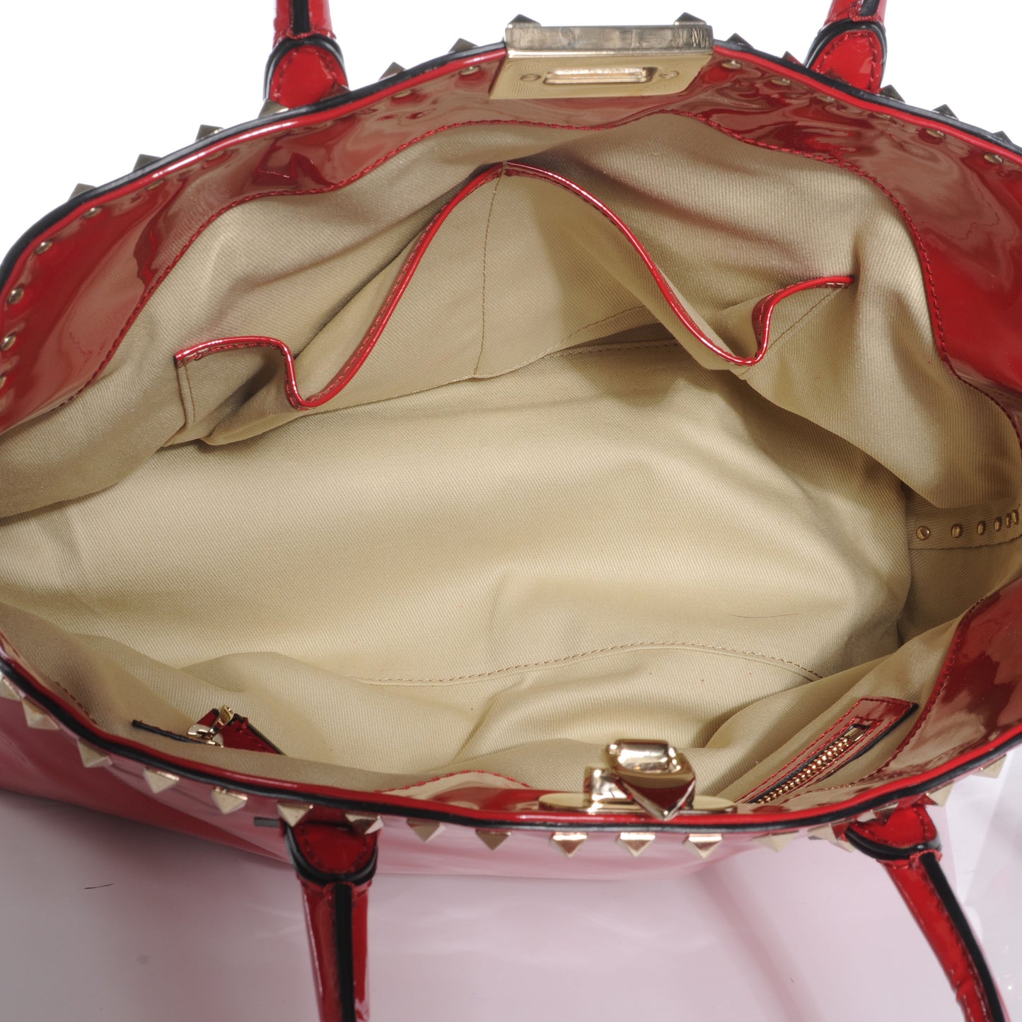 Patent Rockstud Dome Satchel Red