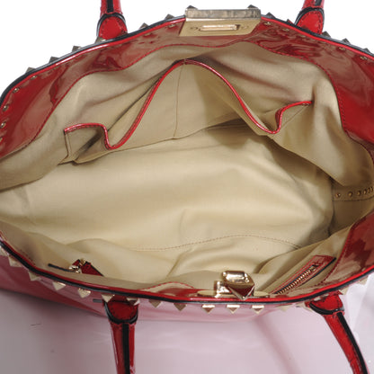 Valentino Garavani Patent Rockstud Dome Satchel Red 7 of 7