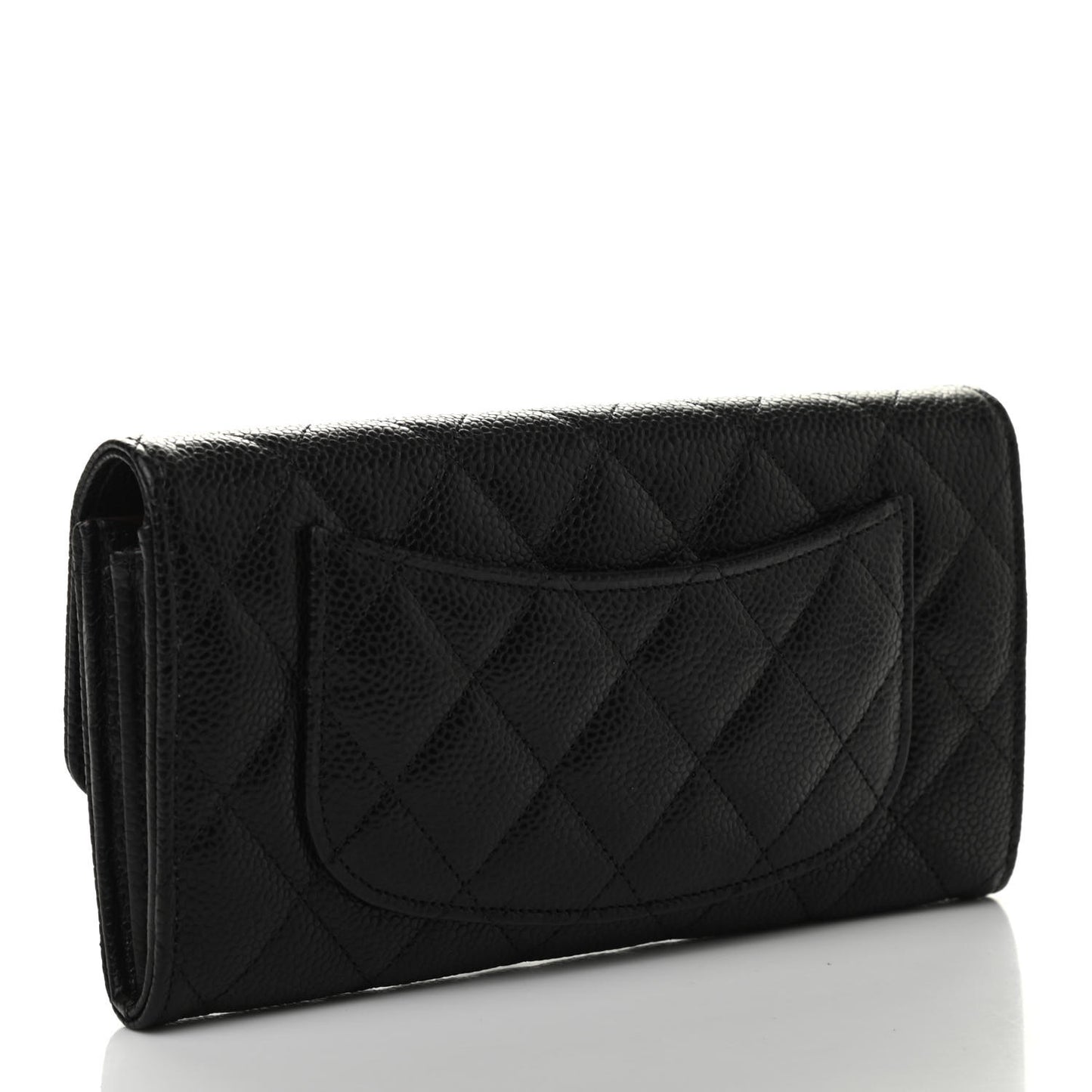 Caviar Quilted Large Gusset Flap Wallet Black