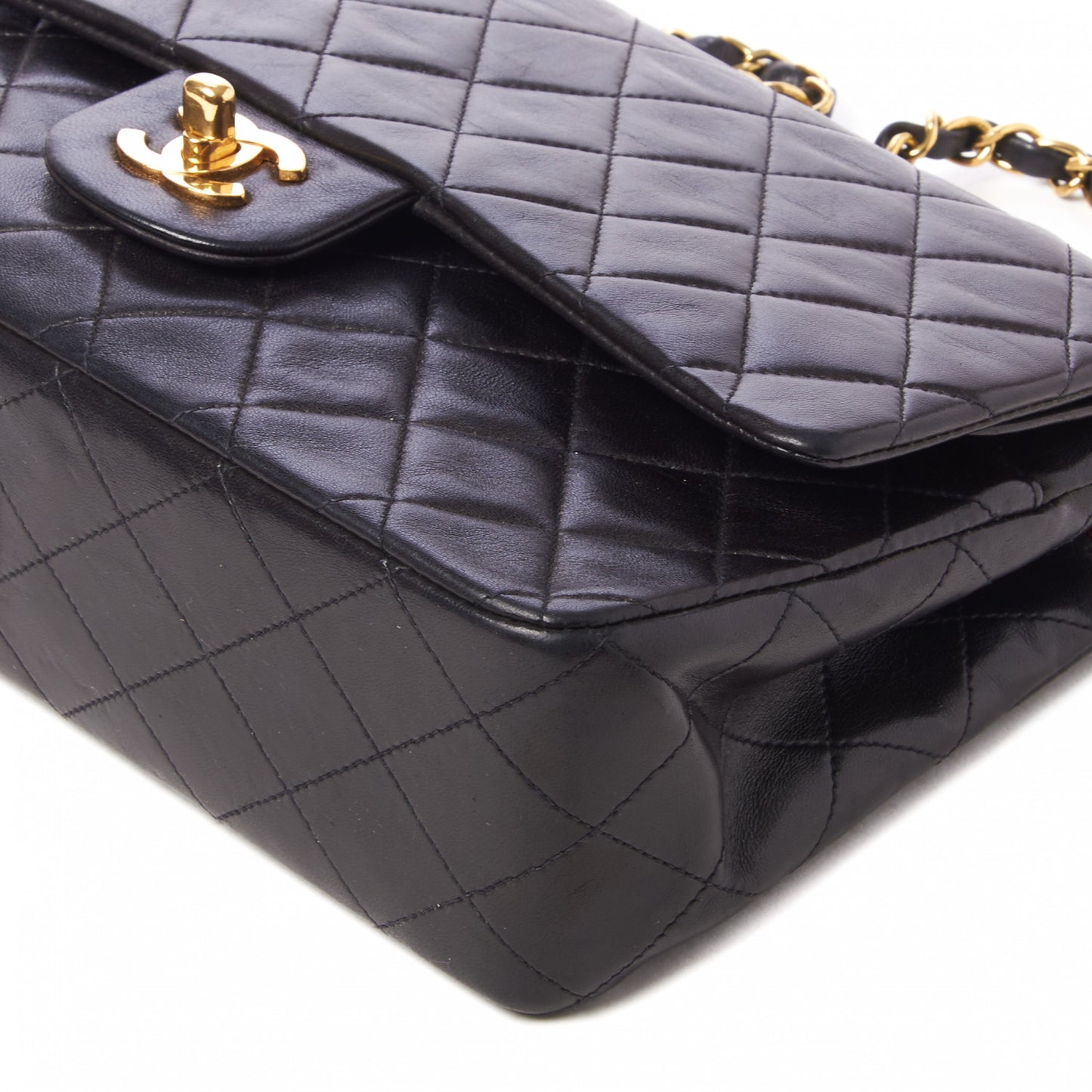 Lambskin Quilted Medium Double Flap Black